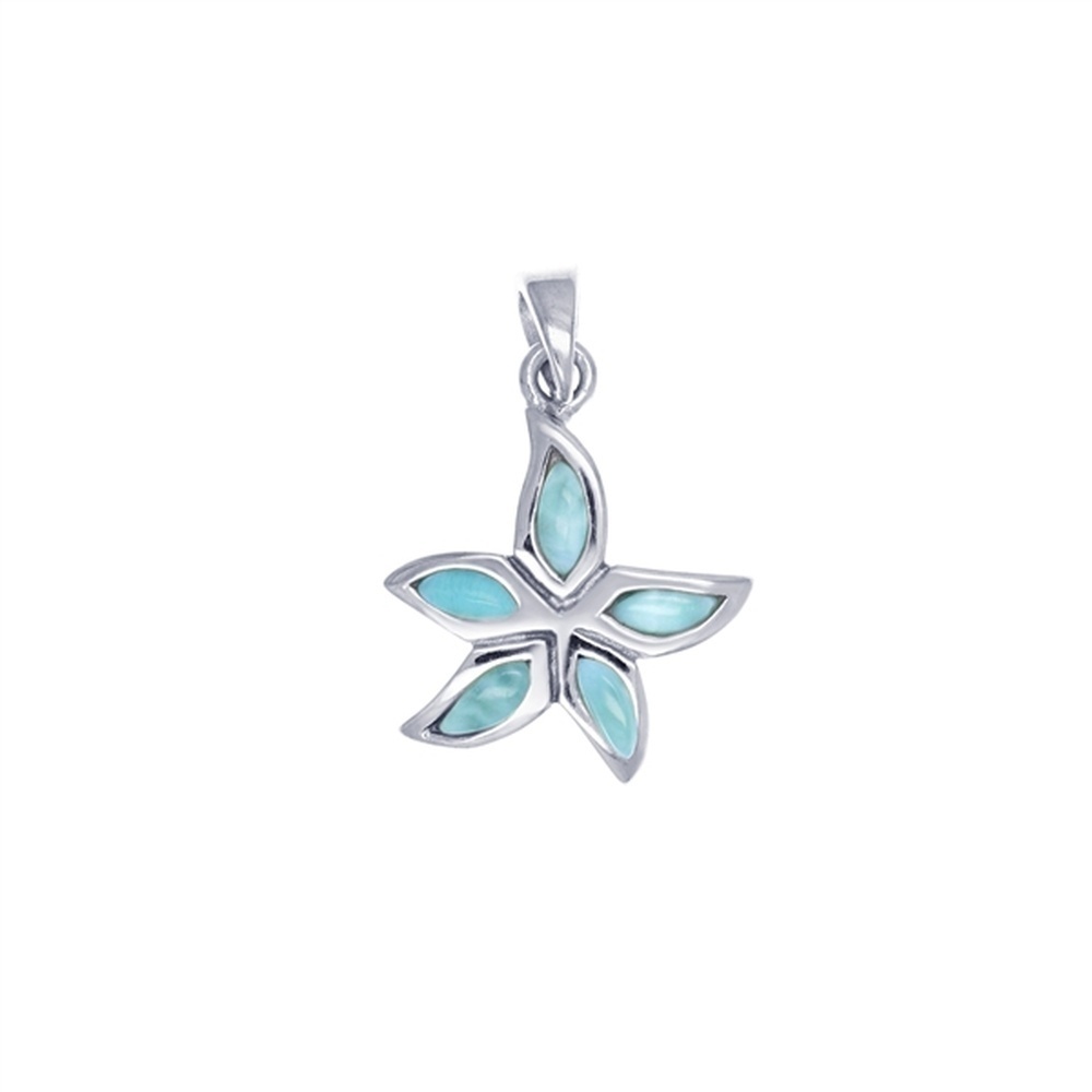 925 Sterling Silver Larimar Flower Pendant 3.9 gm